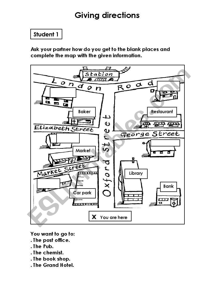 Giving directions worksheet