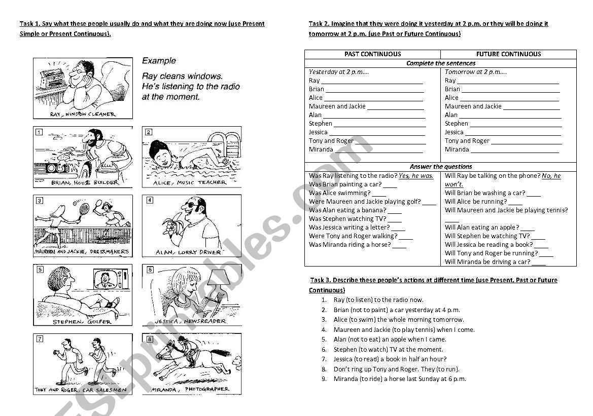 Continuous actions worksheet