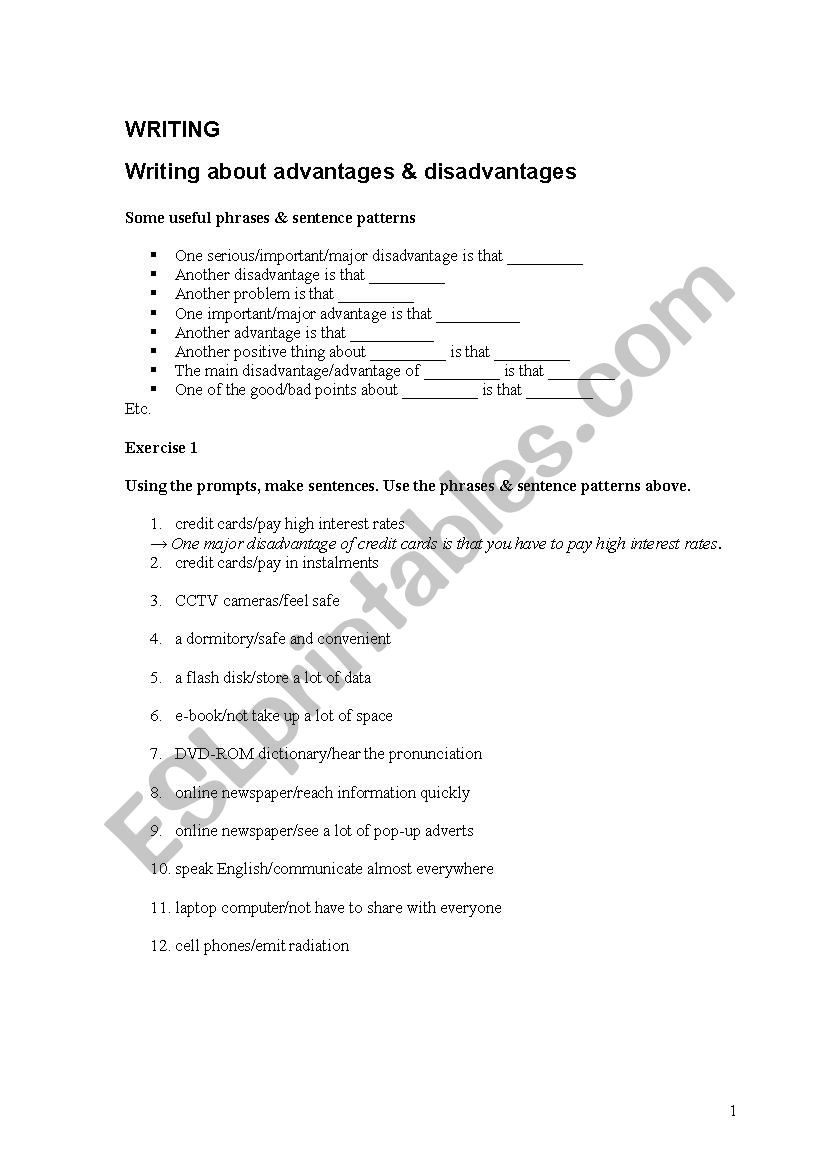 Writing about advantages & disadvantages (with an exercise on linkers such as however, therefore etc)