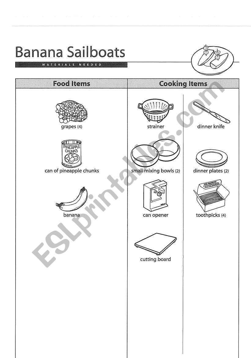 banana sailboat (cooking)- worksheet