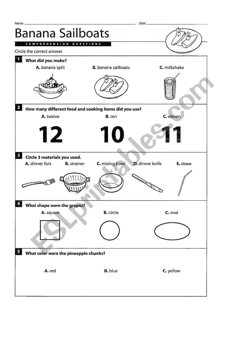 banana sailboat (cooking)- worksheet