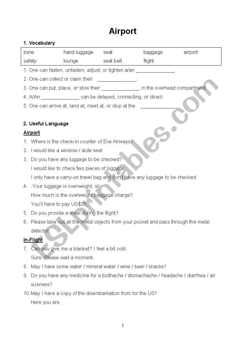 air port worksheet