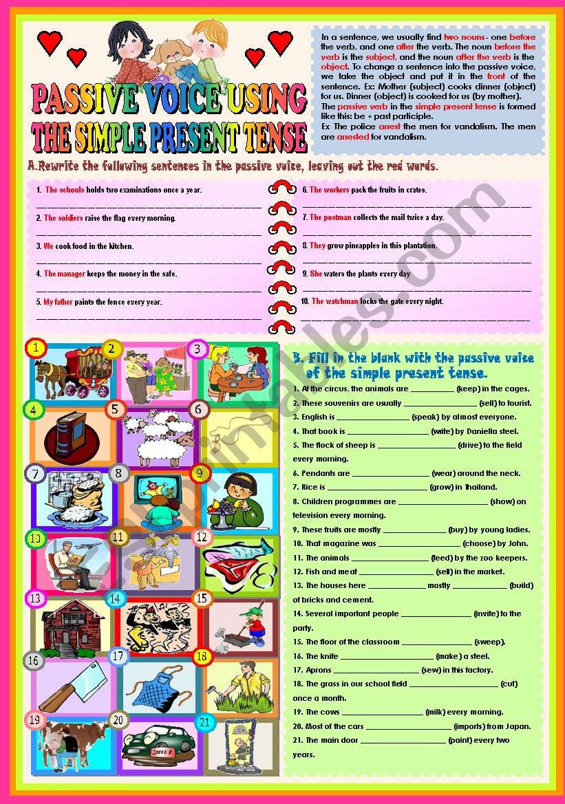 PASSIVE VOICE USING THE SIMPLE PRESENT TENSE + KEY