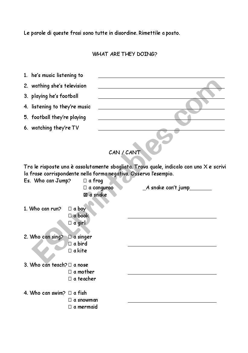 Excercice present continuous worksheet