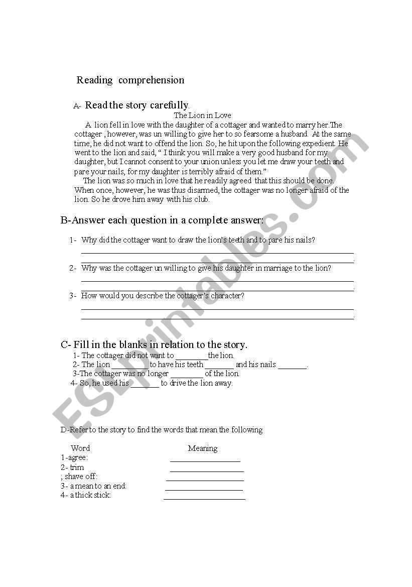 Reading Comprehension worksheet