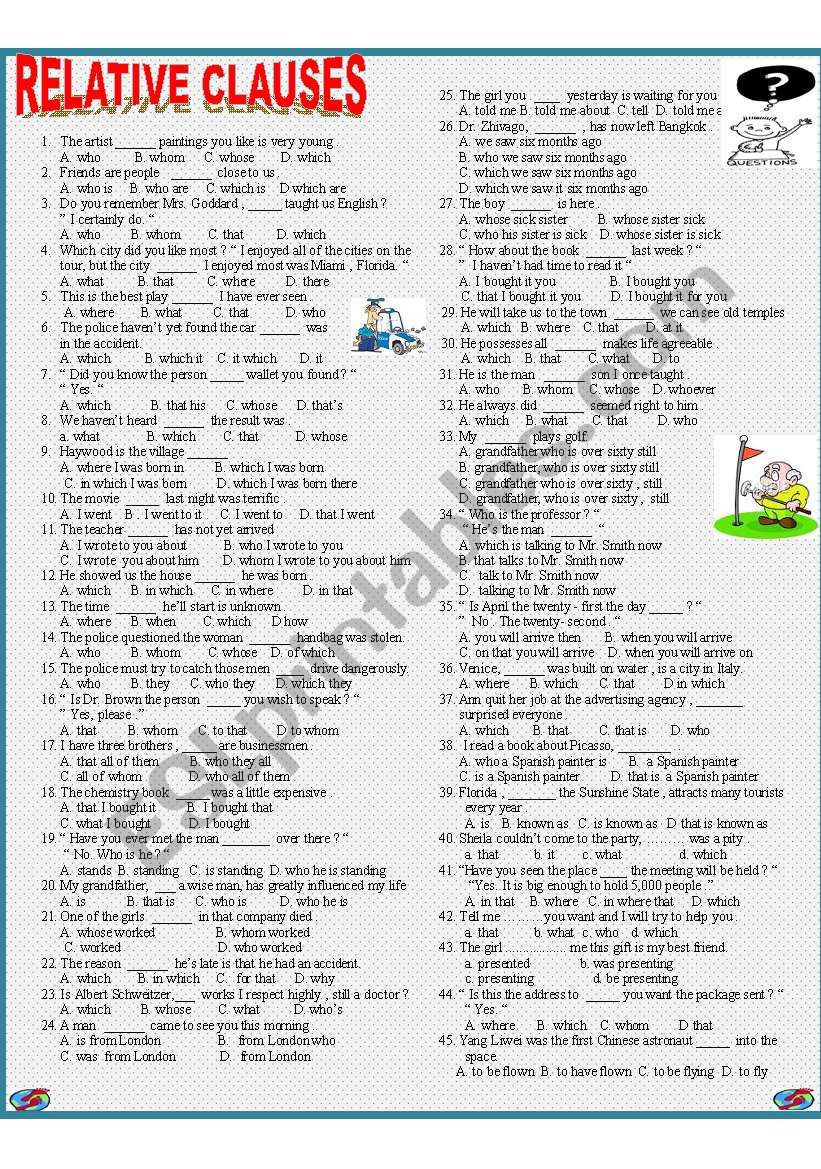 Relative clause worksheet