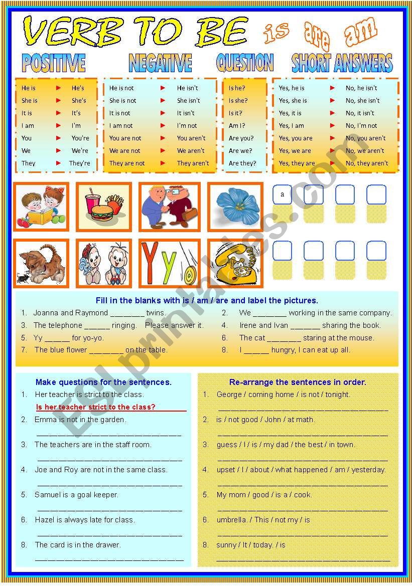 Verb to be - (B/W & Keys) worksheet