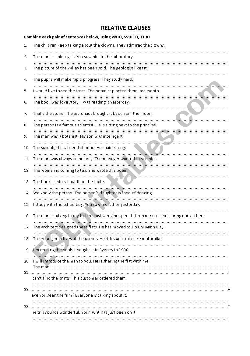 Relative clauses worksheet