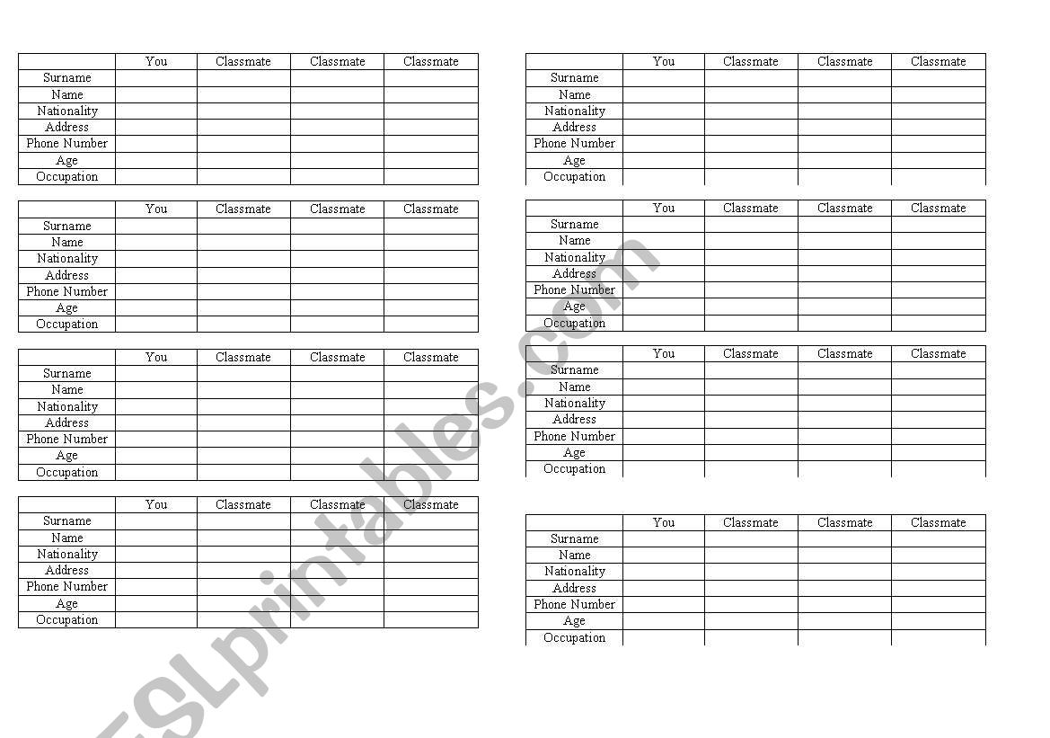 Interview worksheet