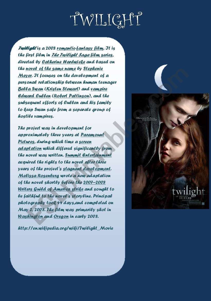 twilight reading passage worksheet