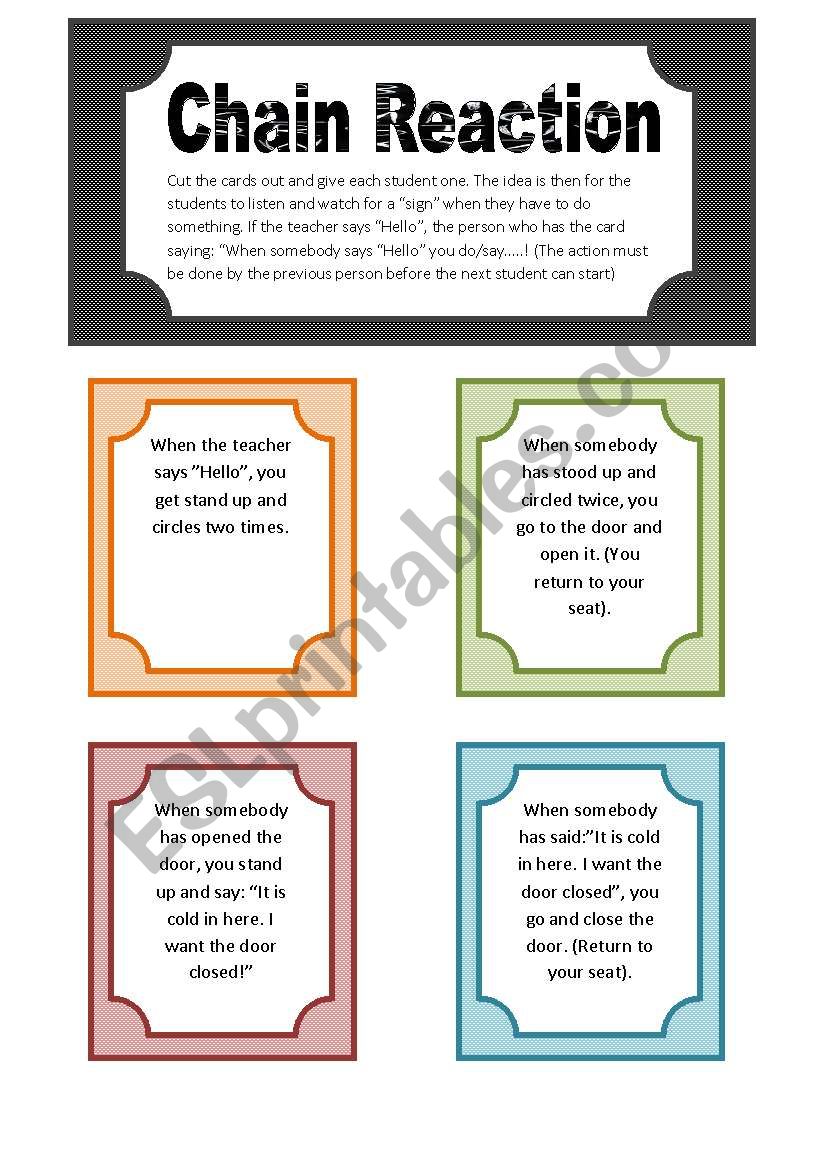 Chain Reation - A game for the classroom (5 pgs/28 activity cards)