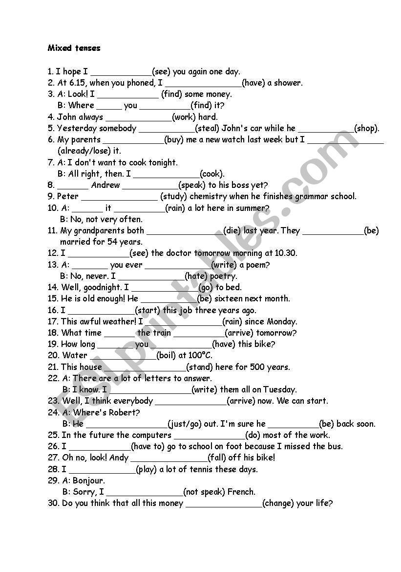 Mixed tenses worksheet