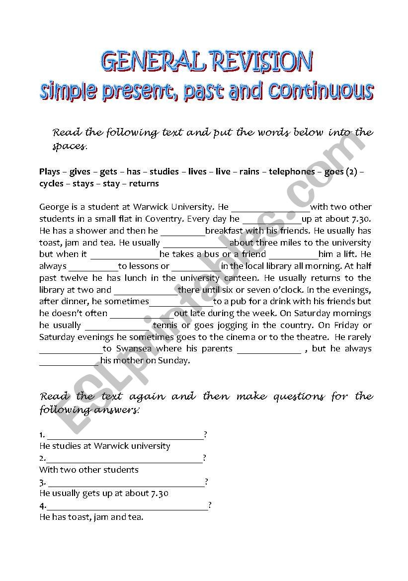 GENERAL REVISION WORKSHEET worksheet