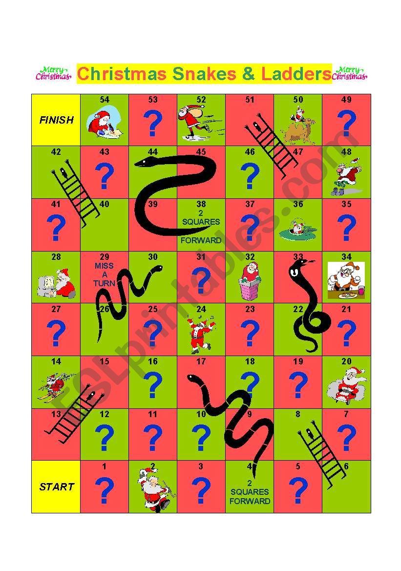 CHRISTMAS SNAKES AND LADDERS worksheet
