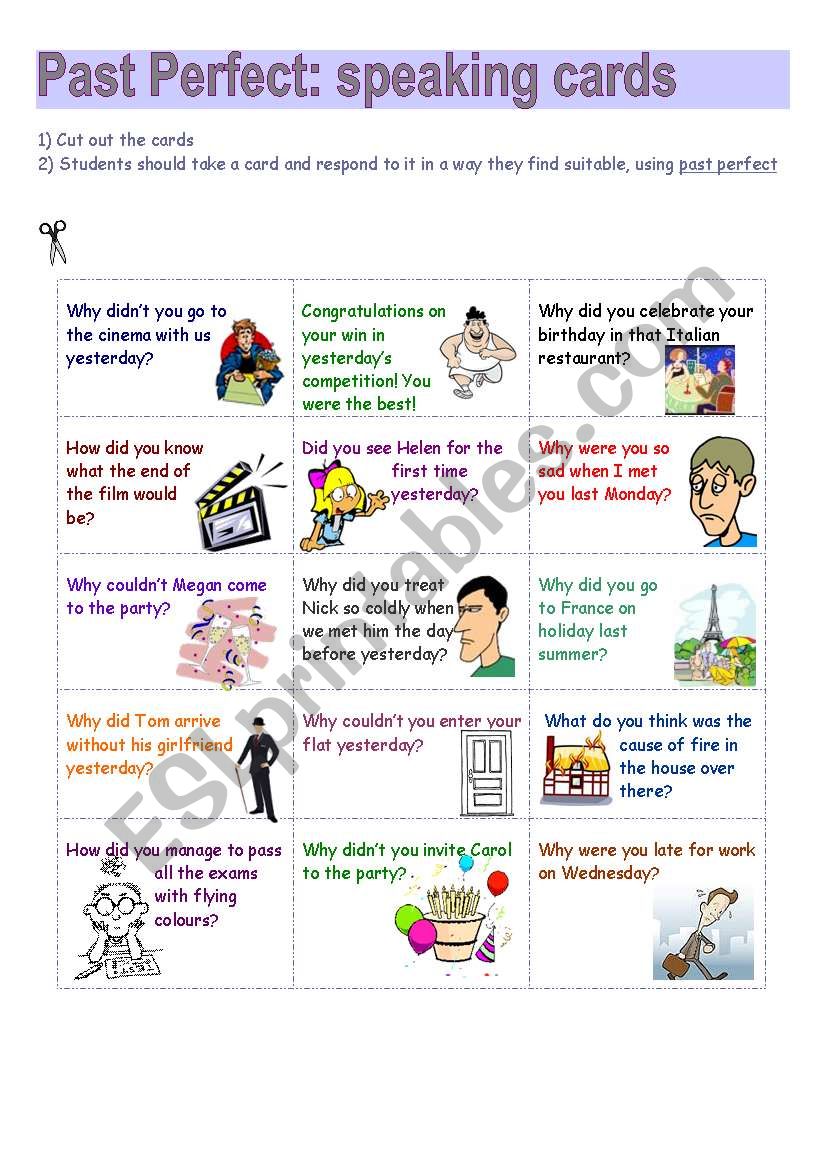 Past Perfect speaking cards worksheet