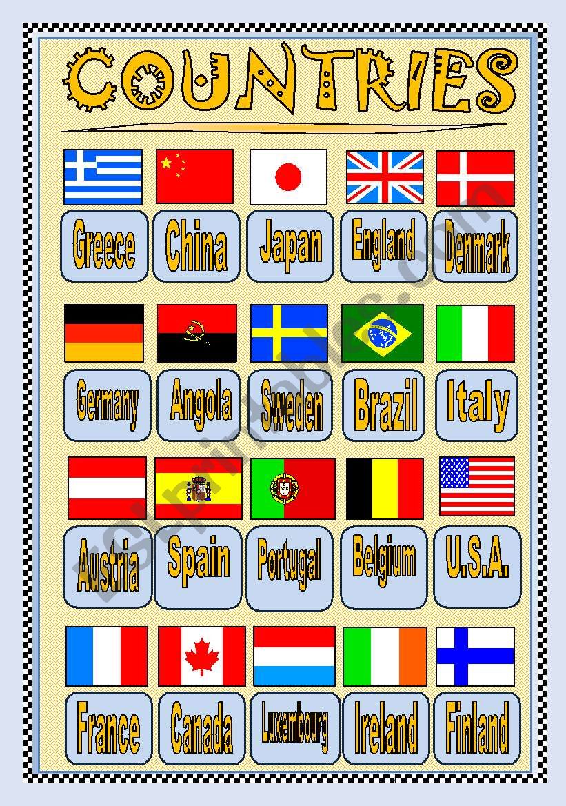 WHERE ARE YOU FROM? COUNTRIES FLAGS PICTIONARY or POSTER