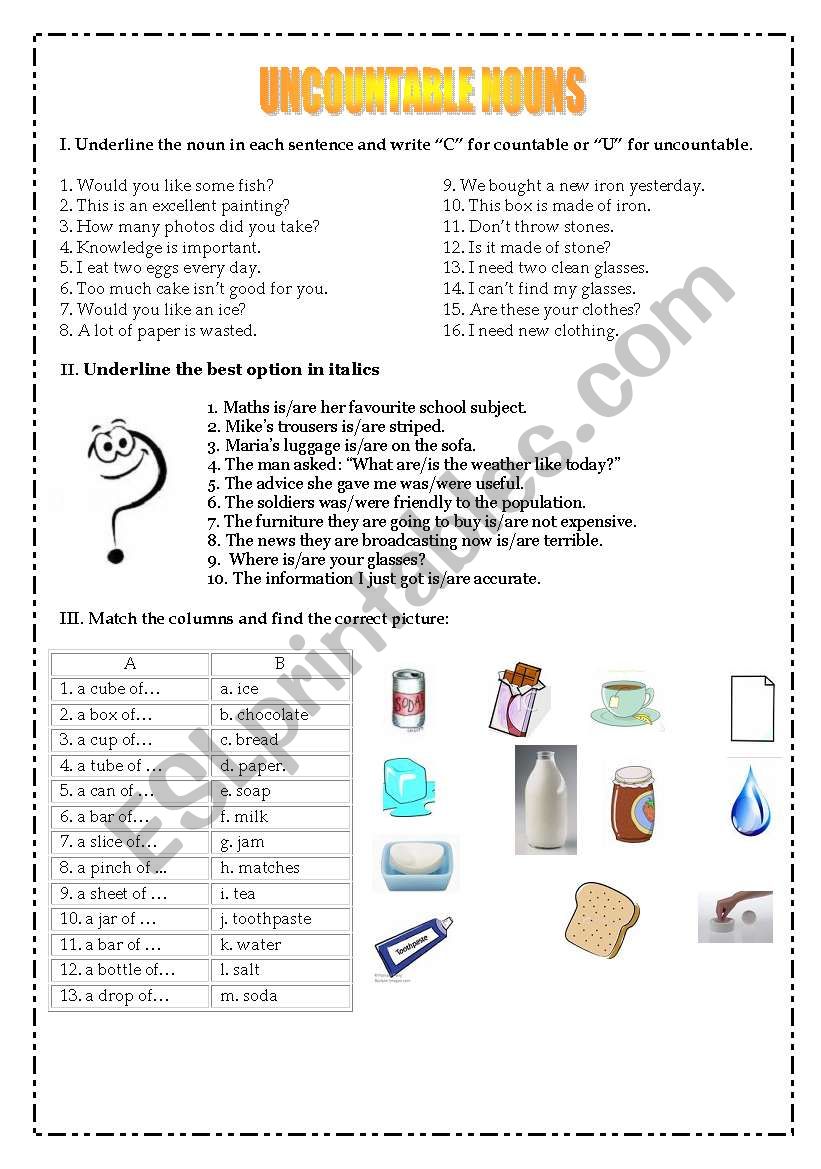 Uncountable nouns worksheet