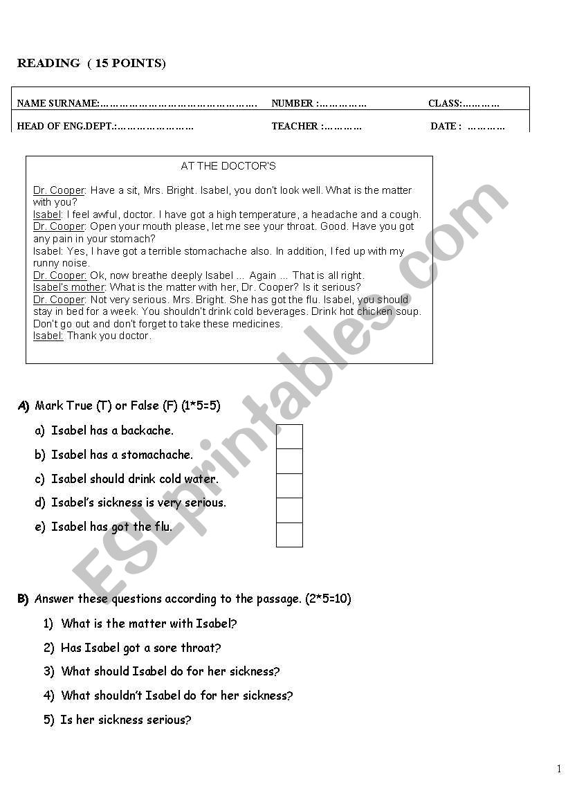 6th grades exam worksheet