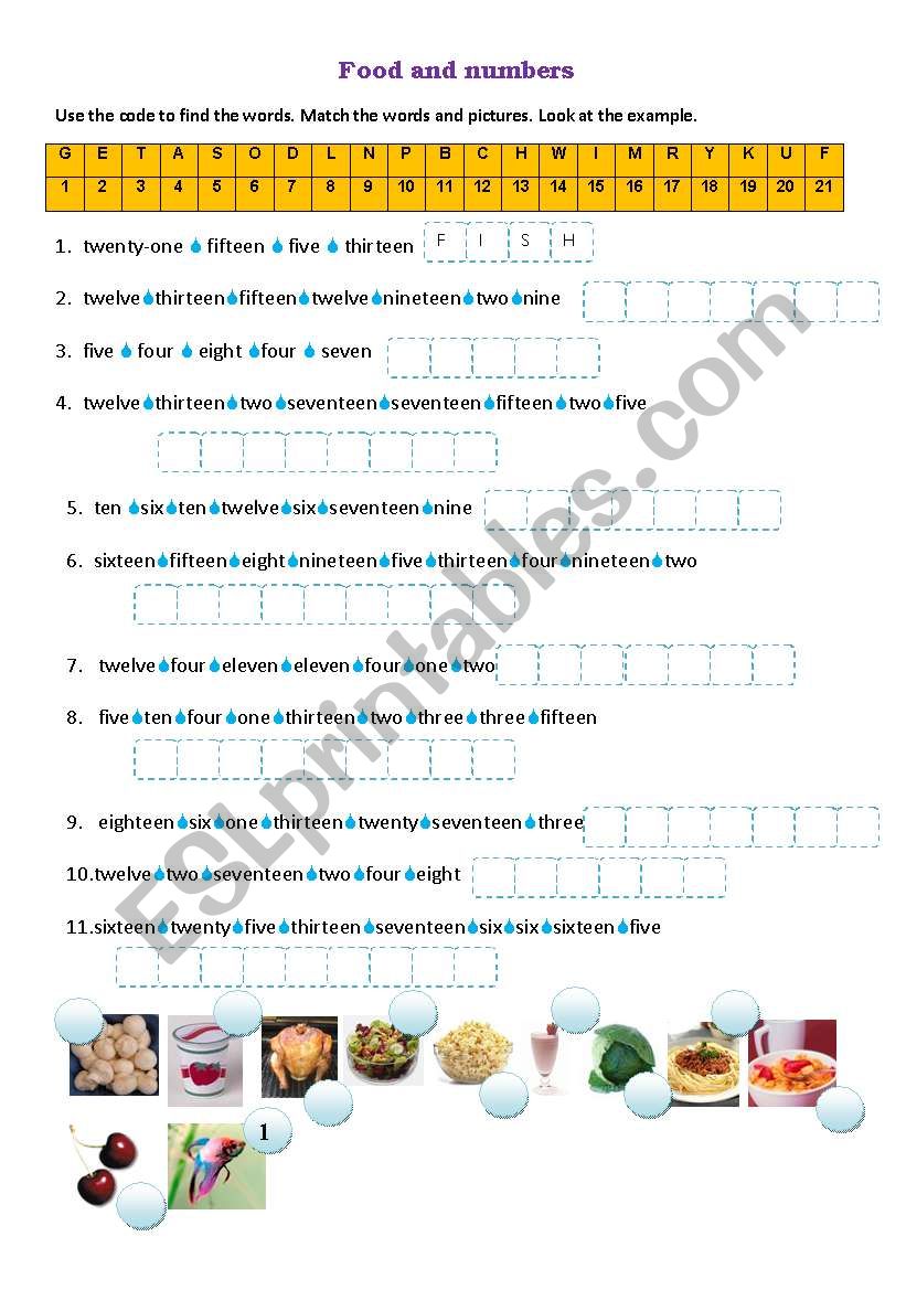 Food and Numbers worksheet