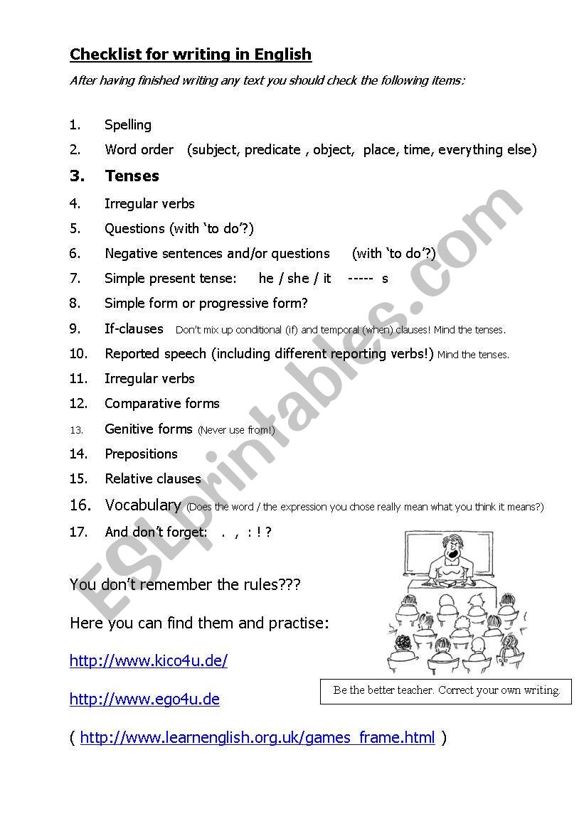 Checklist for Writing in English