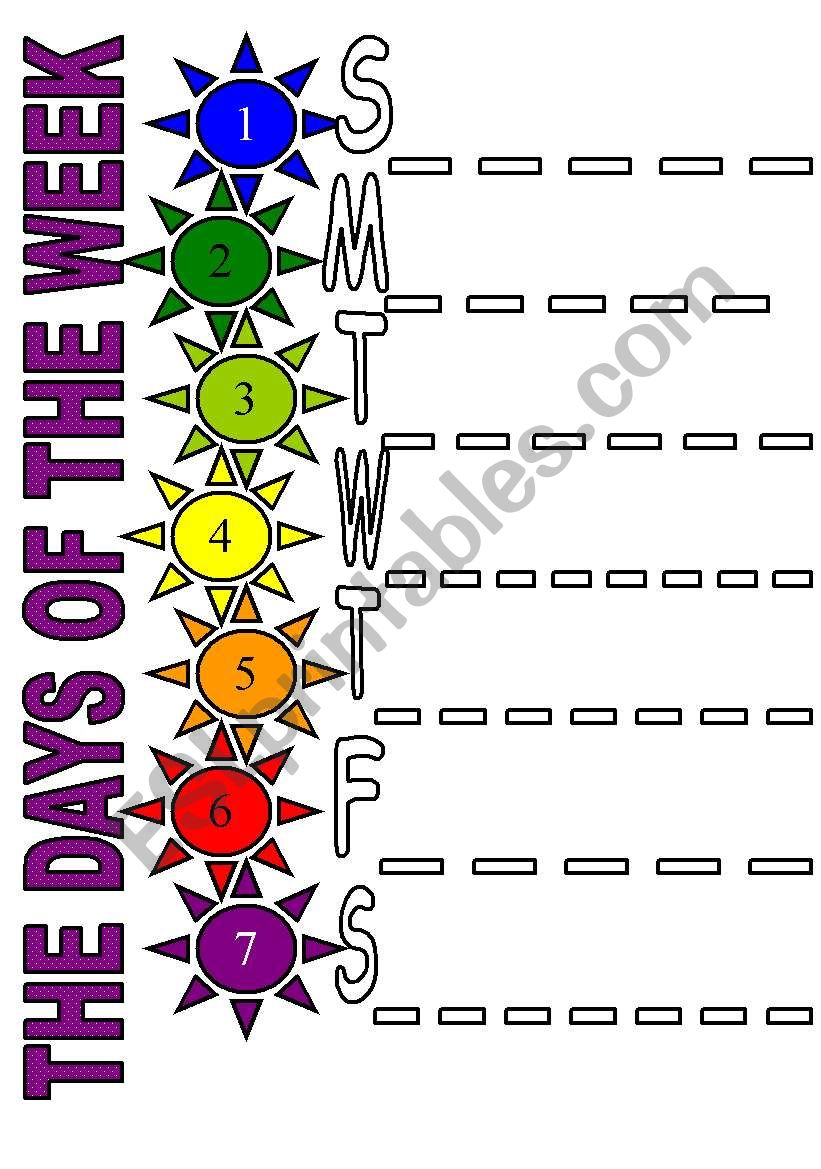 THE DAYS OF THE WEEK (part 1) ( WRITE - COLOUR)