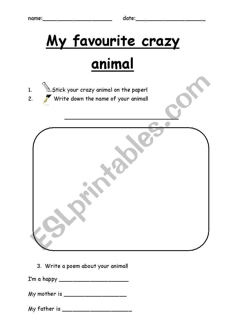 My favourite crazy animal worksheet