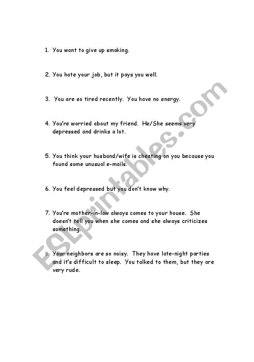 Advice worksheet