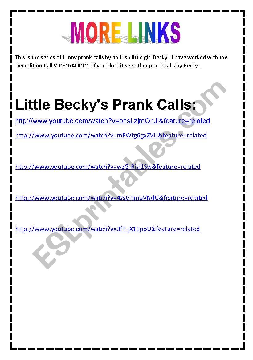 Demolition Call 9 Pages Funny Irish Accent Prank Call Little Girl Really Hates Her School Age 8 10 Listening Activities 12 Extra Exercises Esl Worksheet By Starrr