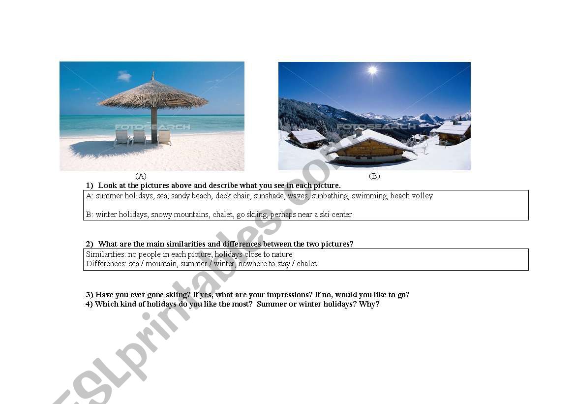 Holidays - Speaking Activity worksheet