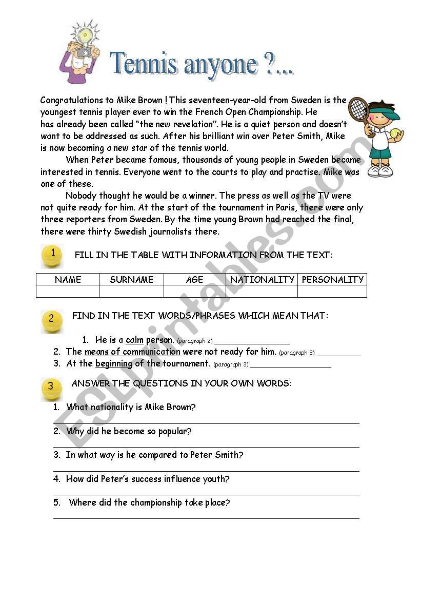 Tennis anyone ? worksheet