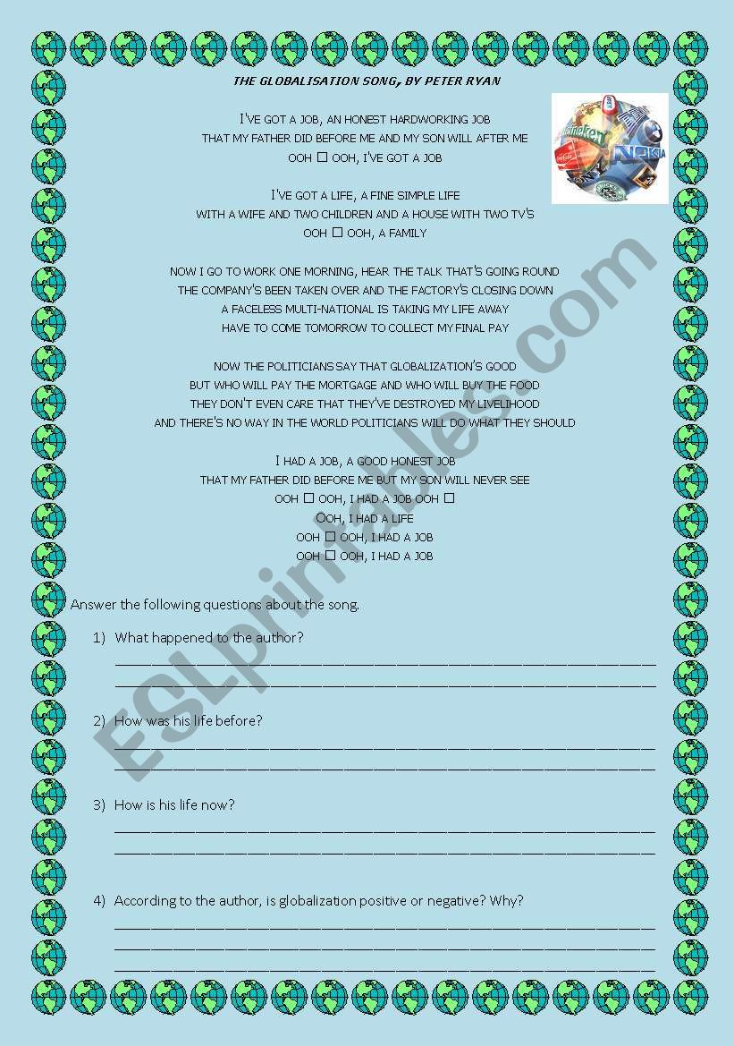 The Globalization song worksheet
