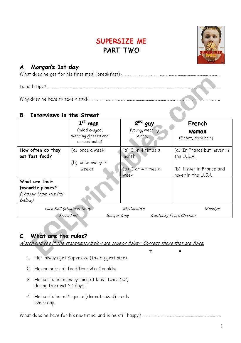 Supersize Me Part Two Interviews And Throwing Up Incident Esl Worksheet By Lili K