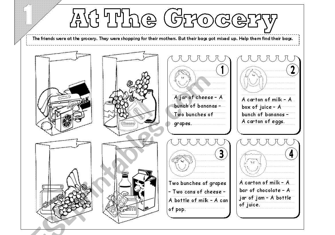 At The Grocery: Food quantity (2-pages)