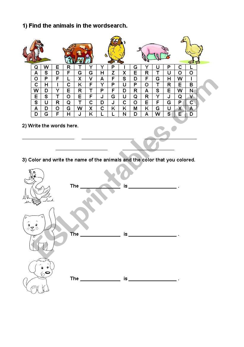 Animals worksheet