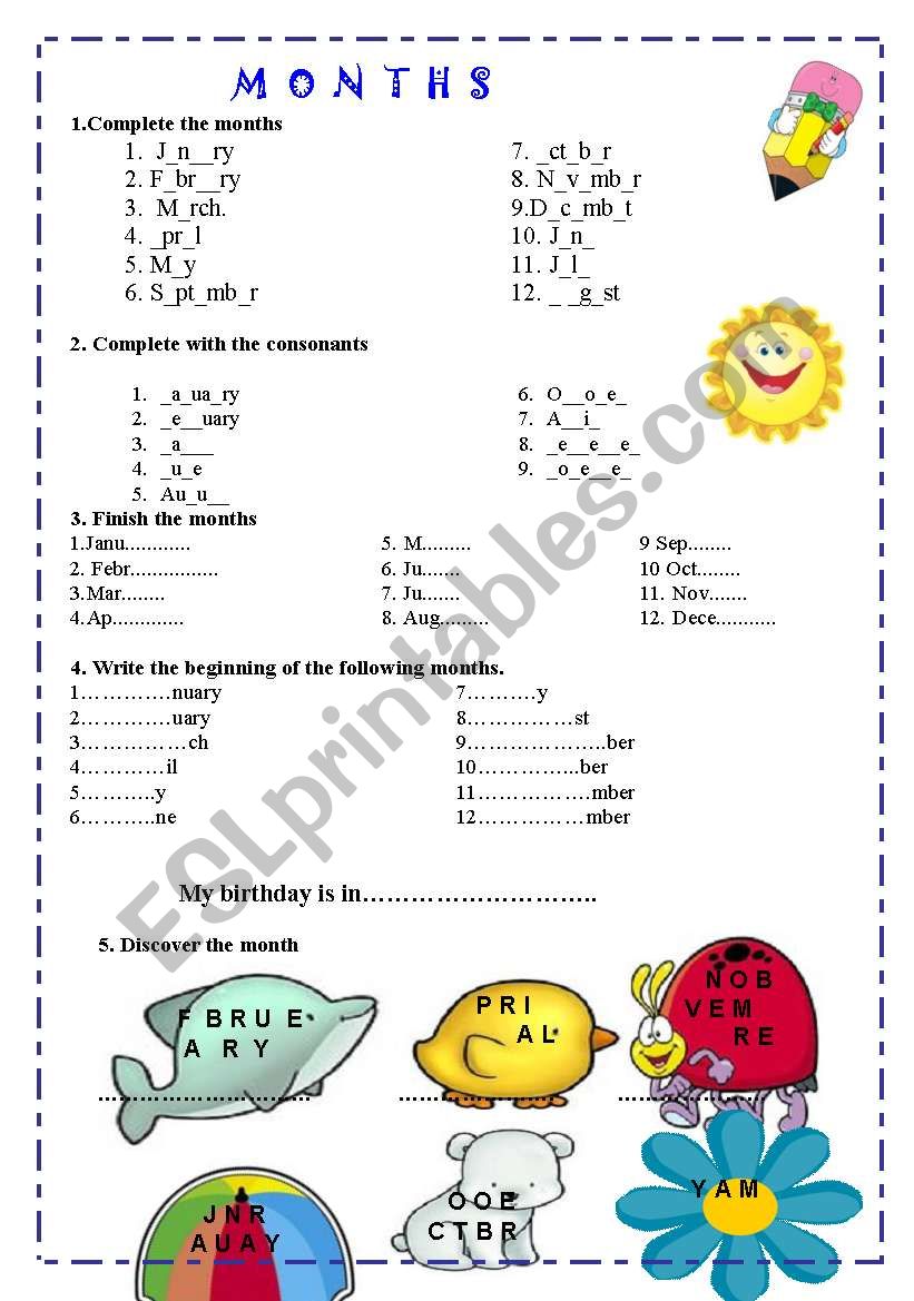 MONTHS OF THE YEAR worksheet