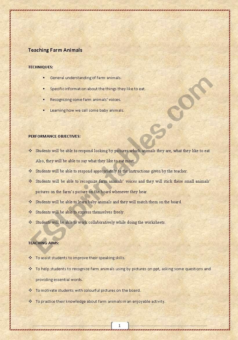 lesson plan about farm animals