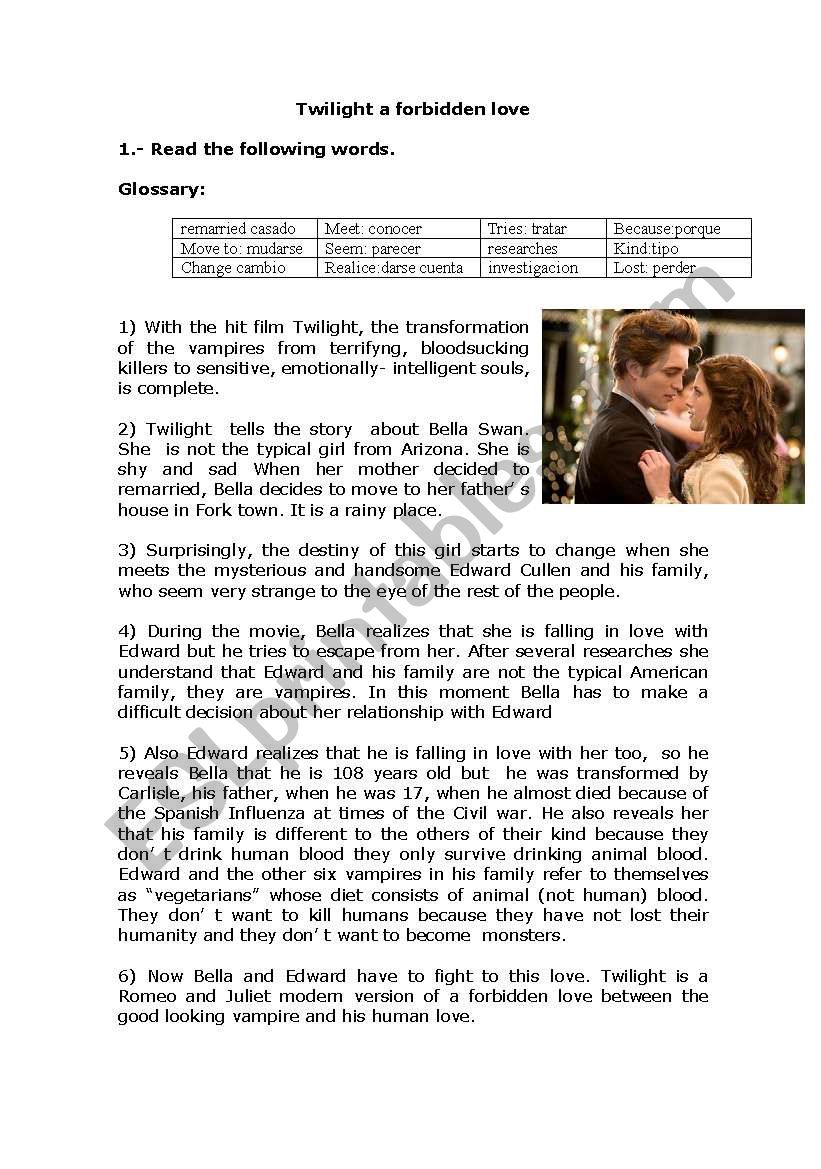 Twilight a forbidden love worksheet