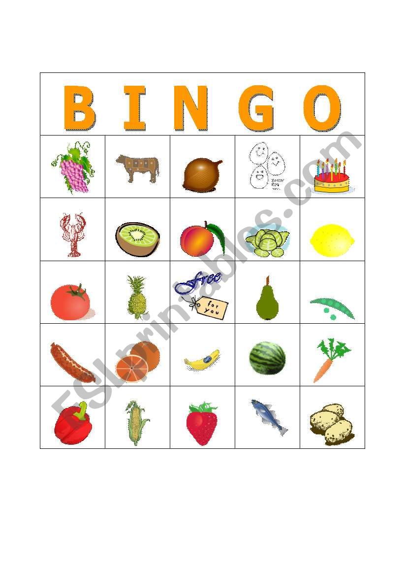 Food bingo#6 worksheet