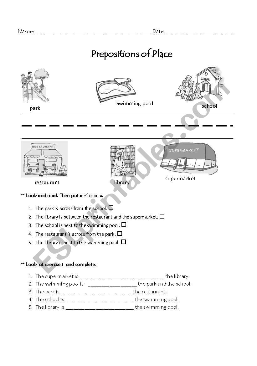 prepositions of place worksheet