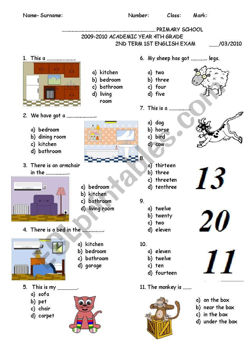 4TH GRADE SECOND TERM FIRST EXAM