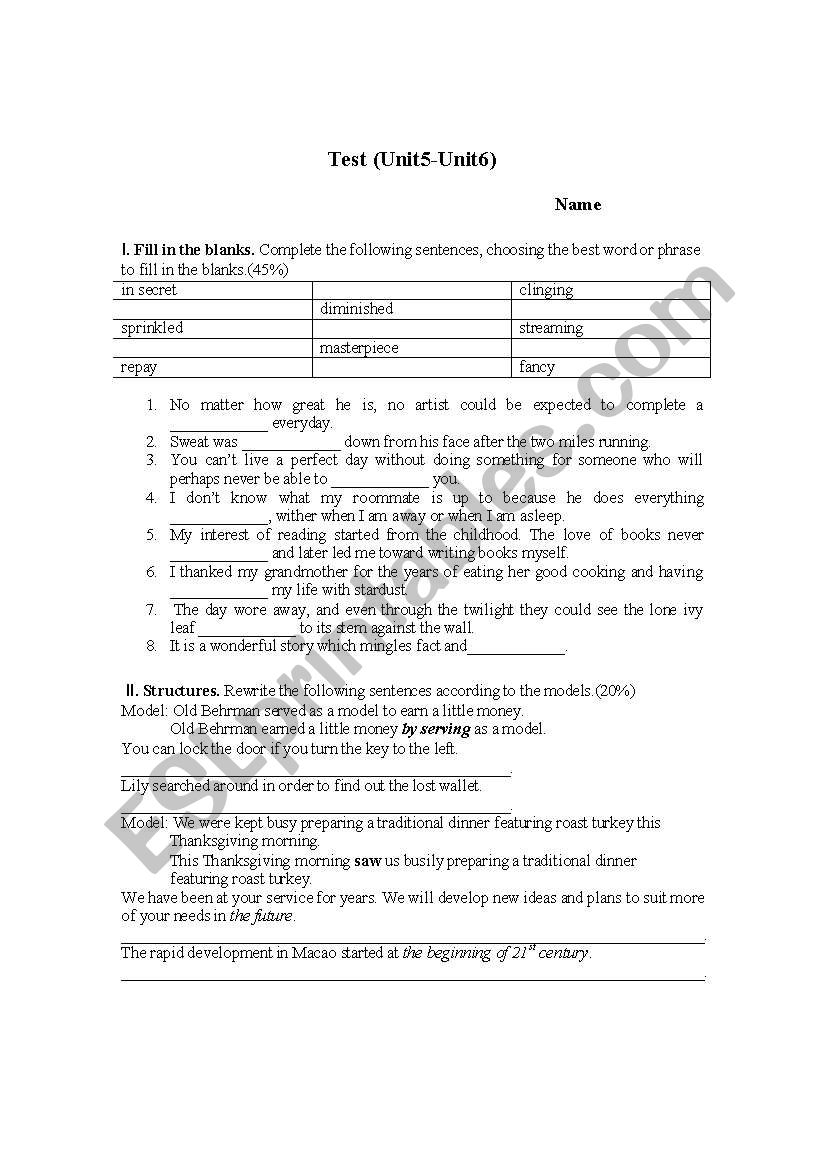 Blank Filling worksheet