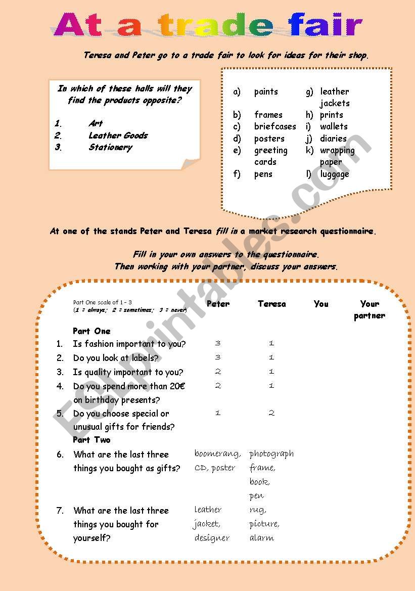 TRADE FAIRS worksheet