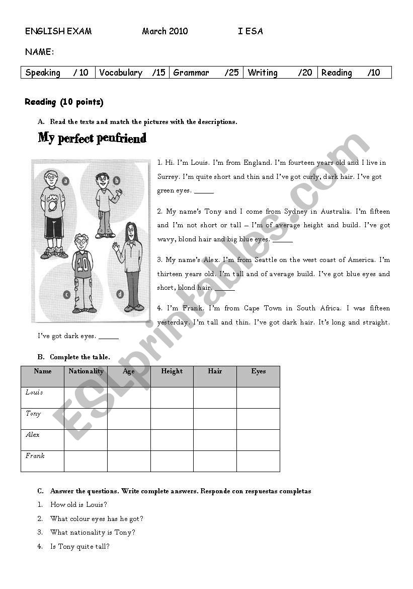 Final test second term I ESA worksheet