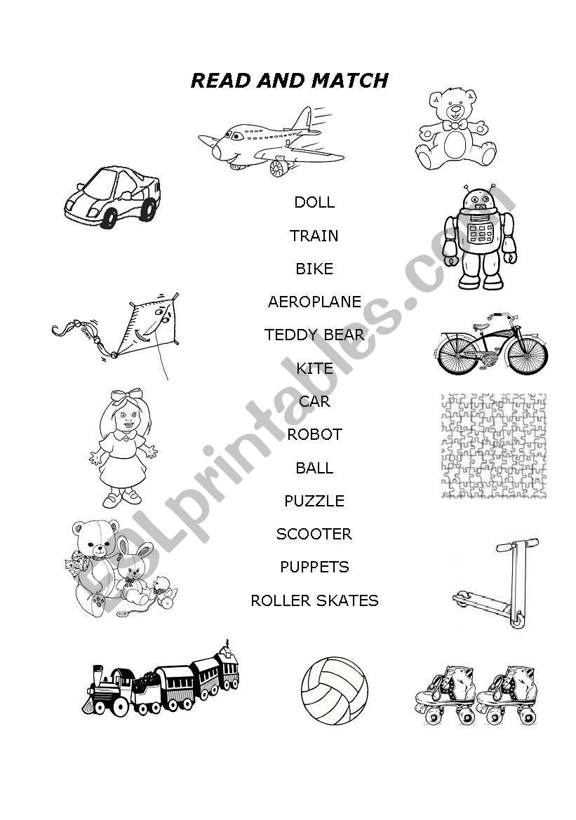 Read and match the toys worksheet