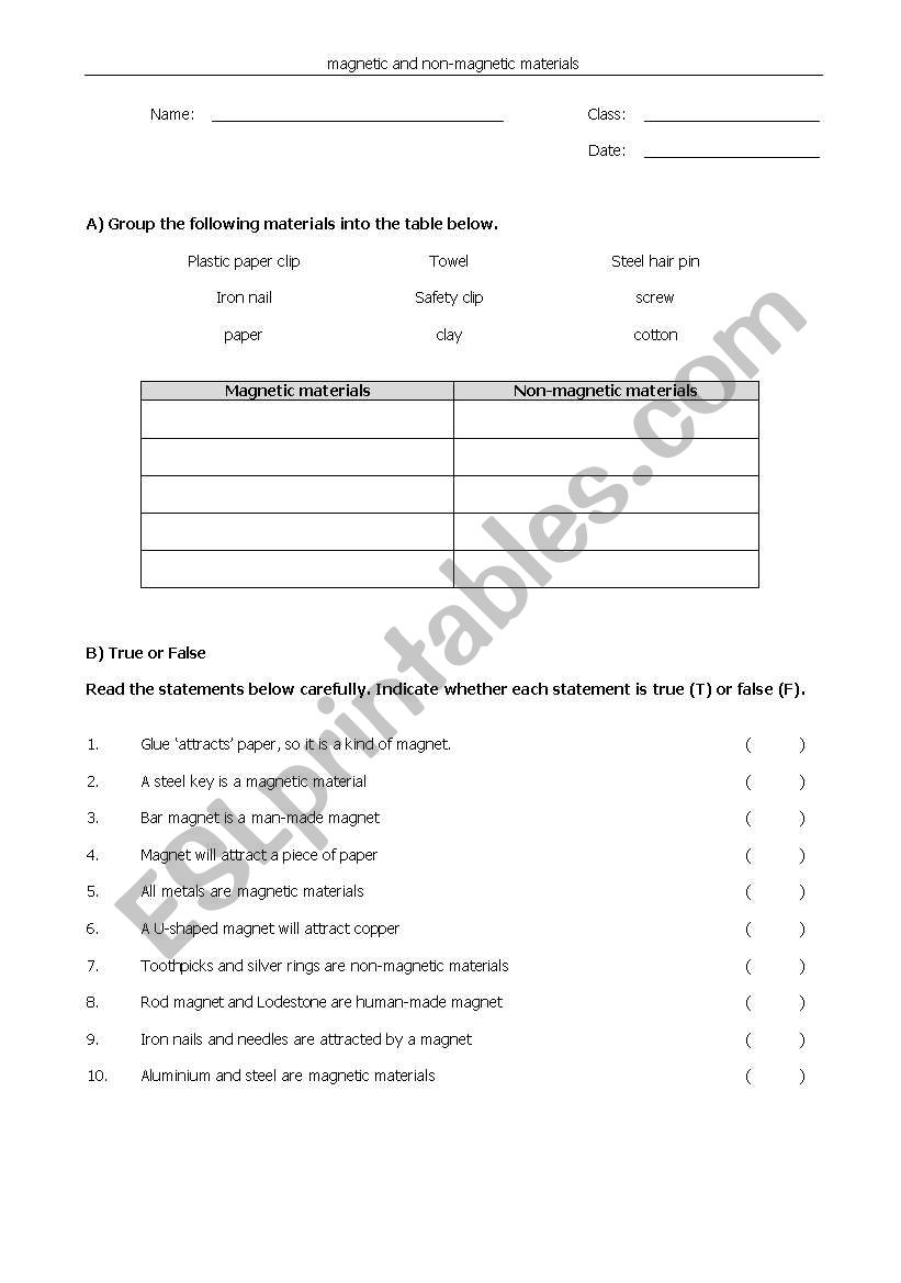 Magnet worksheet