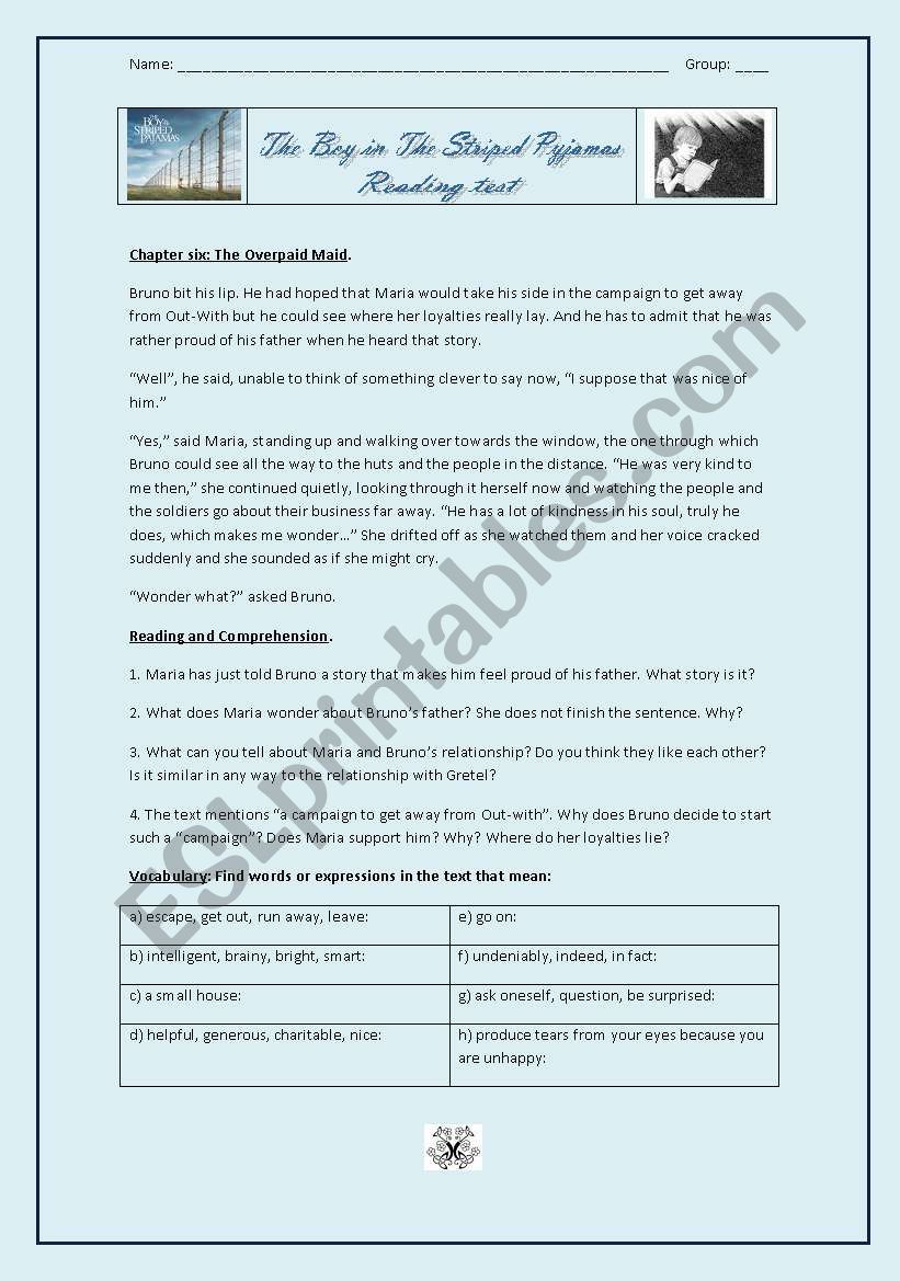 Reading test - The Boy in the Striped Pyjamas (Chapter 6)