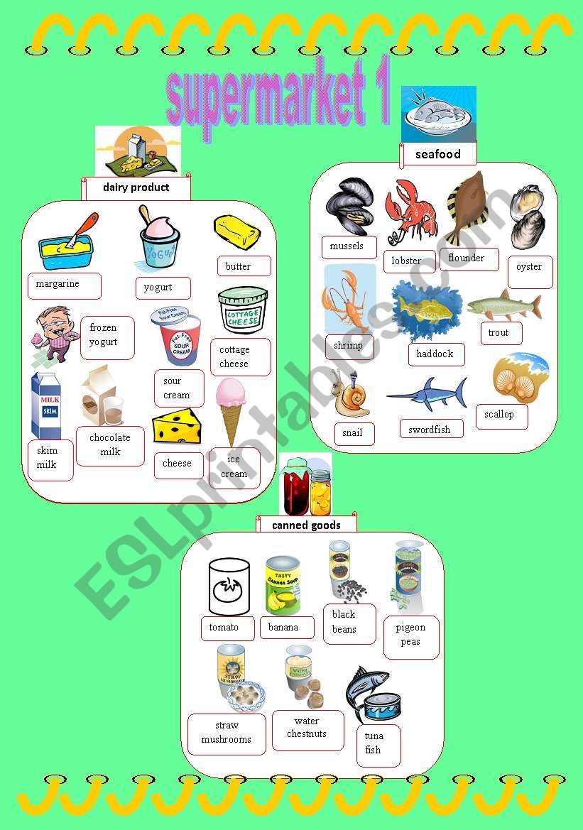 supermarket pictionary worksheet