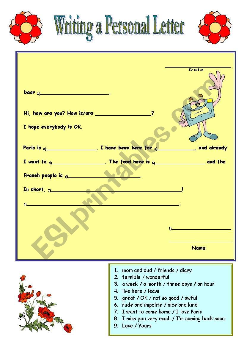 Writing a Personal Letter worksheet