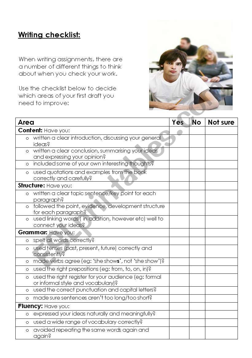 Writing checklist worksheet