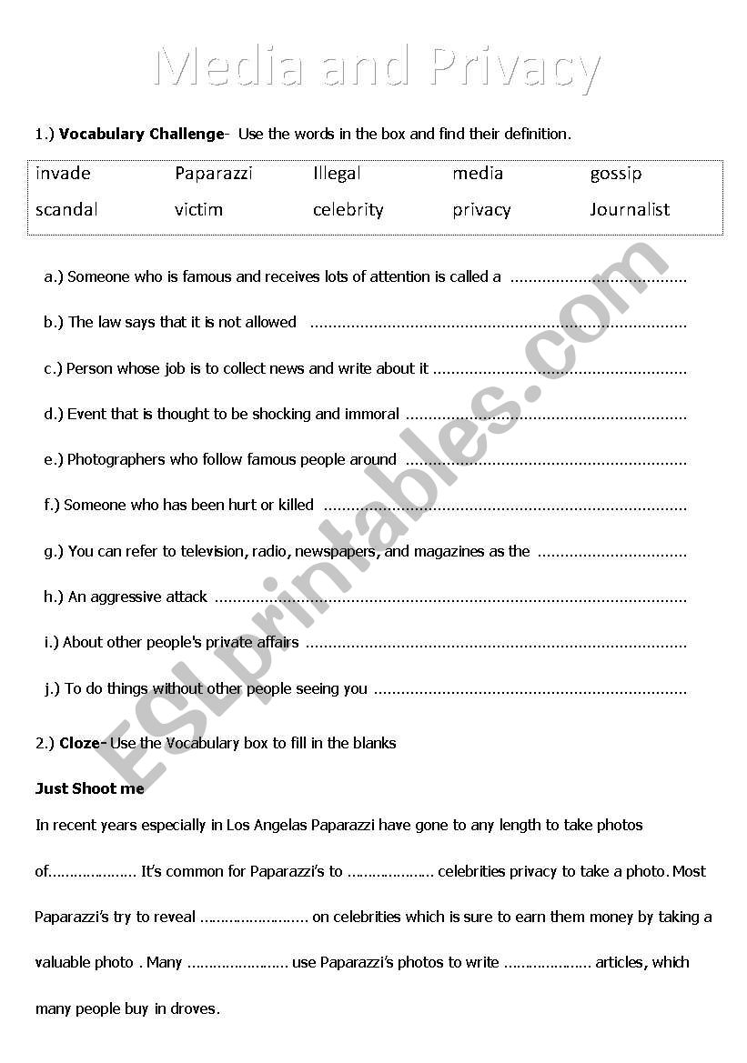 Media and Privacy worksheet